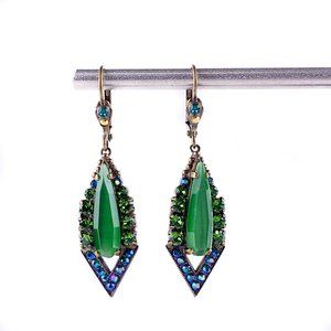 Sorrelli Earrings Green Stones Dangle French Wire